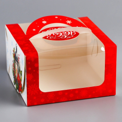 Изображение Коробка под бенто - торт с окном «С Новым годом!», 14×14×8 см